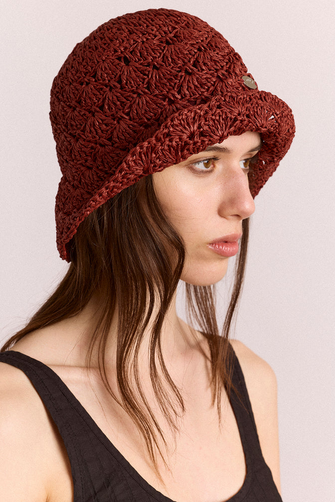 raffia tulip bucket hat - rust