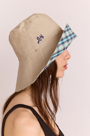 Reversible Sun Hat - Tomboy Check & Stone