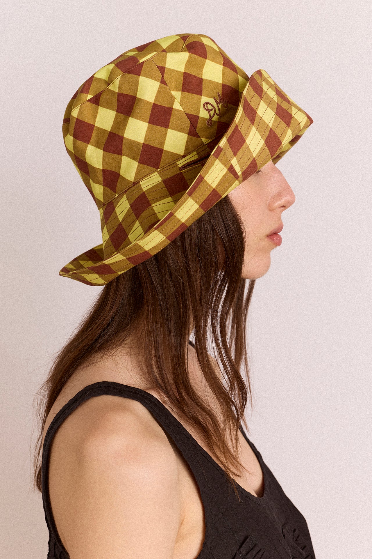 Sunhat With Tie - Avo & Choc Gingham – Damson Madder