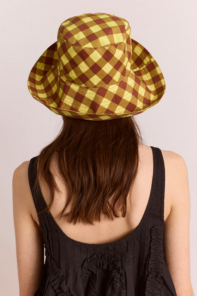 Sunhat With Tie - Avo & Choc Gingham