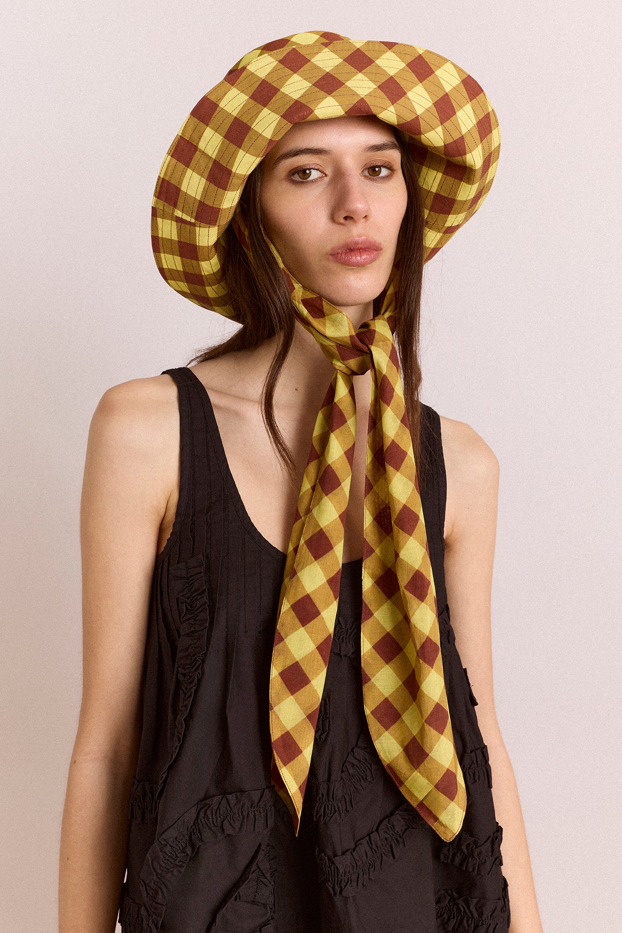 Sunhat With Tie - Avo & Choc Gingham – Damson Madder