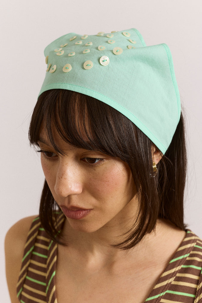 swirl button headscarf - mint