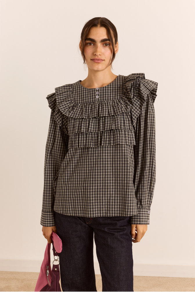 Shay Blouse - Navy Green Check