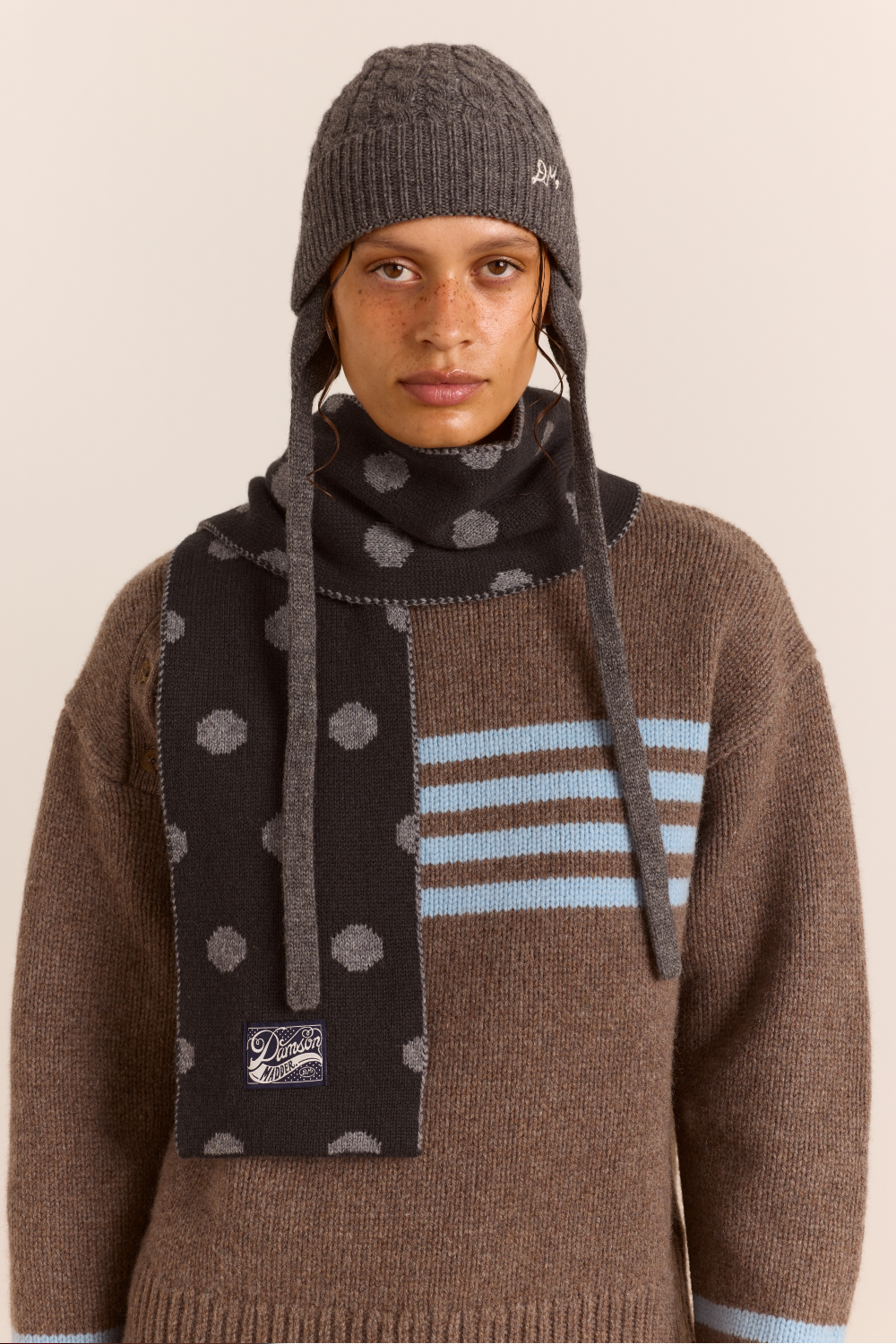 Merino Wool Reversible Scarf - Grey Spot