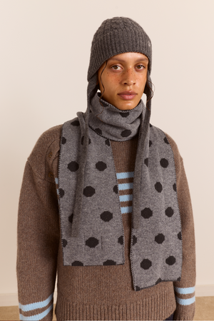 Merino Wool Reversible Scarf - Grey Spot