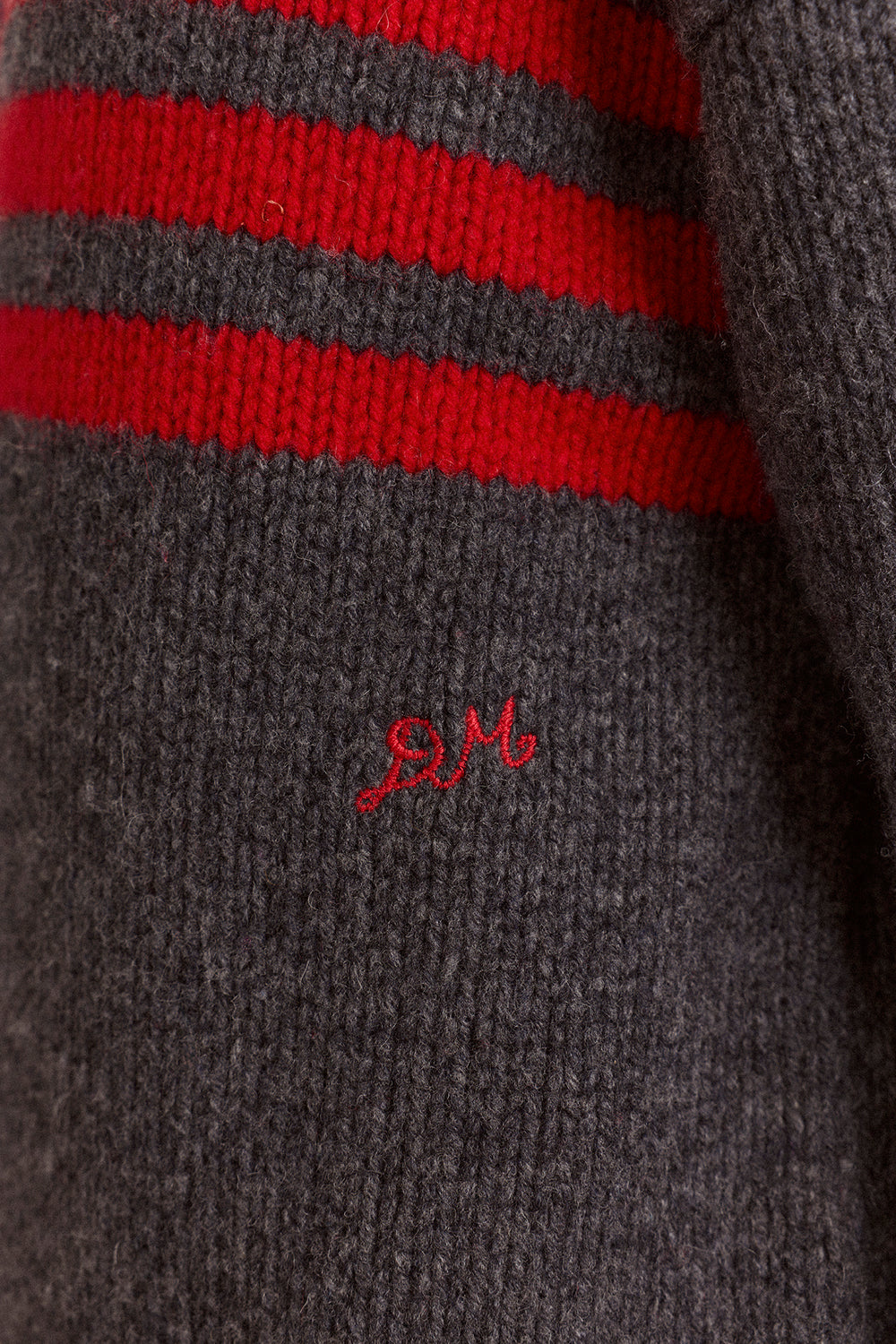 Tallulah High Neck Lambswool Jumper - Charcoal/Red
