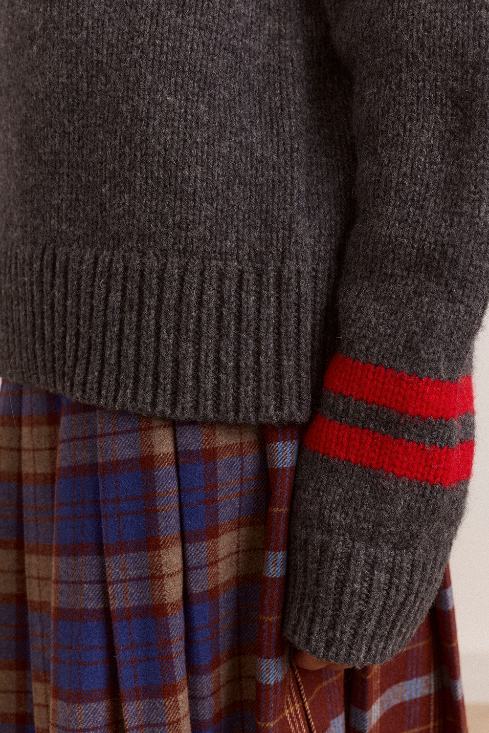 Tallulah High Neck Lambswool Jumper - Charcoal/Red