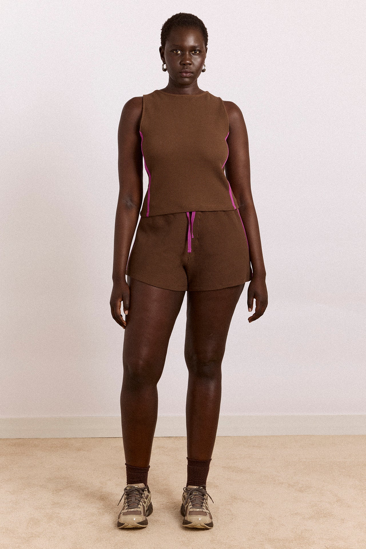 Trina Waffle Tank- Choc – Damson Madder