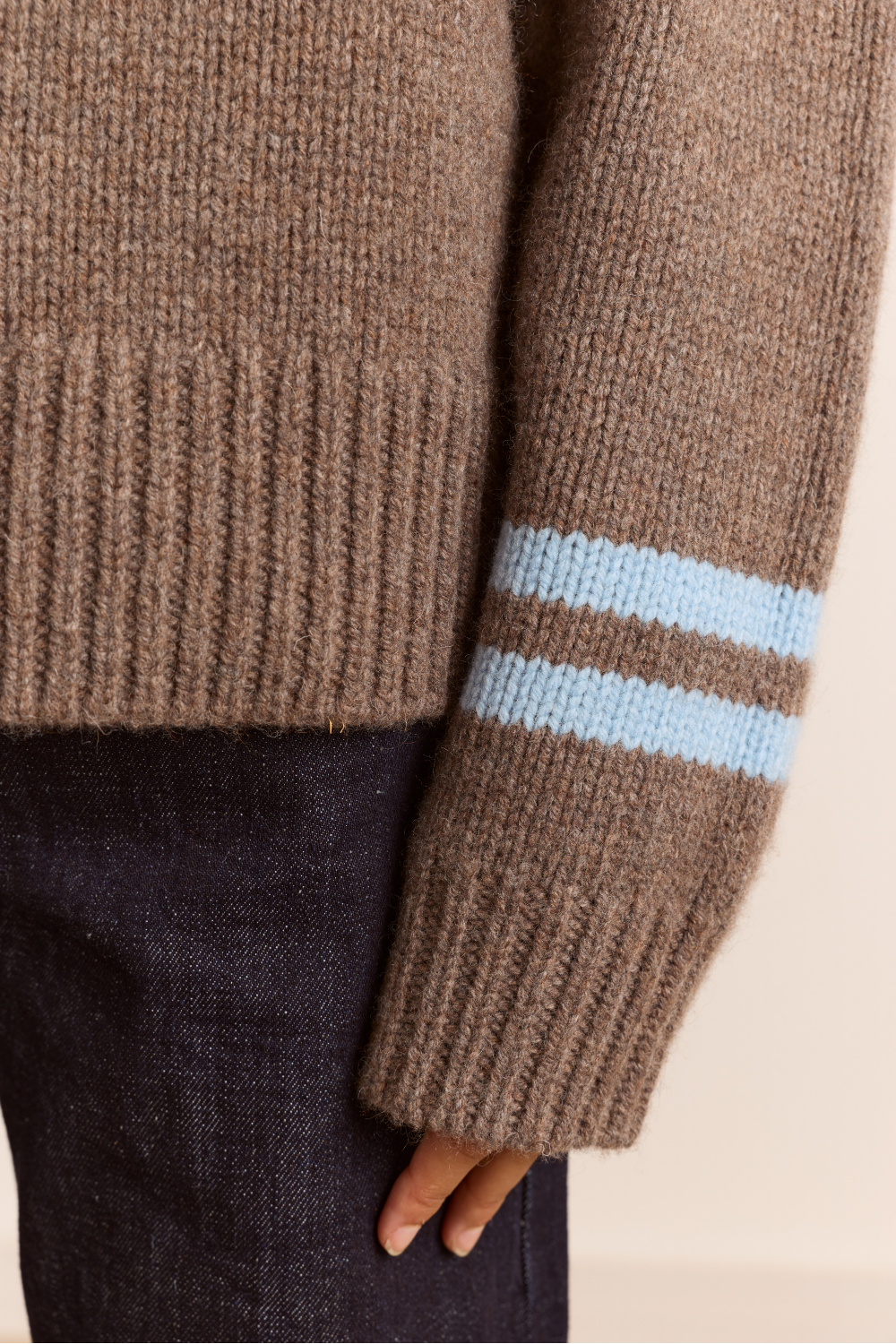 Tallulah High Neck Lambswool Jumper - Brown/Blue