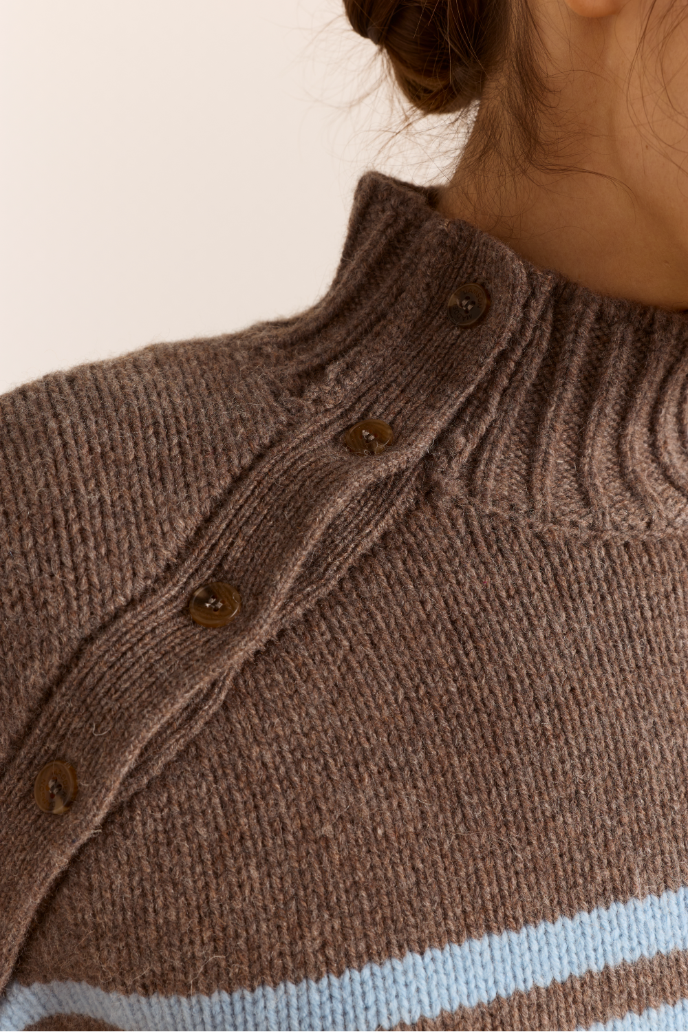 Tallulah High Neck Lambswool Jumper - Brown/Blue