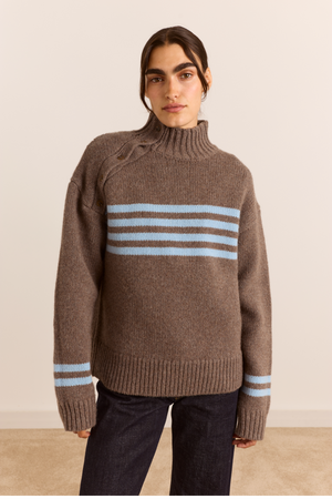 Tallulah High Neck Lambswool Jumper - Brown/Blue