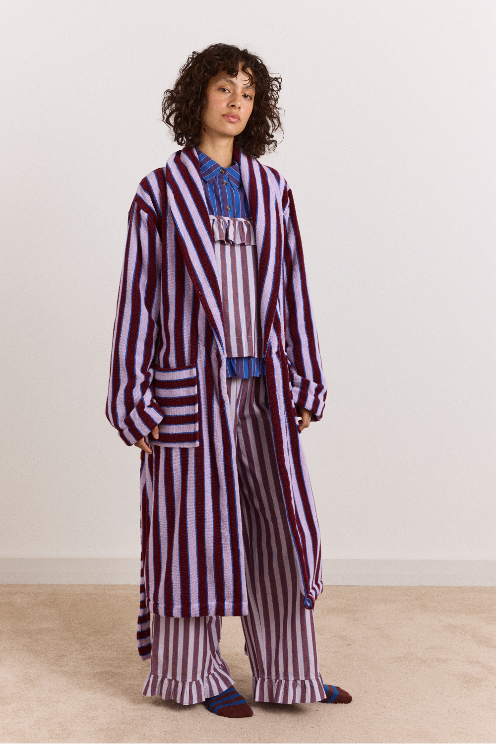 Towelling Robe - Ruby Violet Stripe