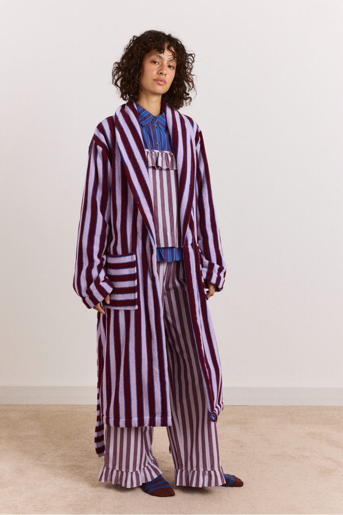 Towelling Robe - Ruby Violet Stripe