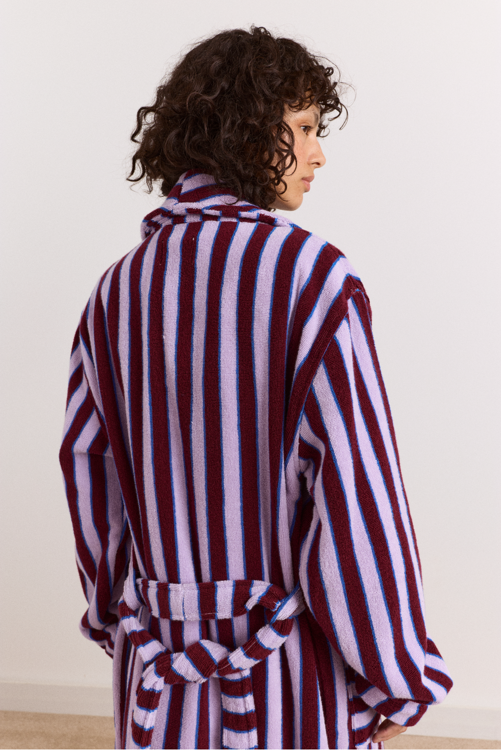 Towelling Robe - Ruby Violet Stripe