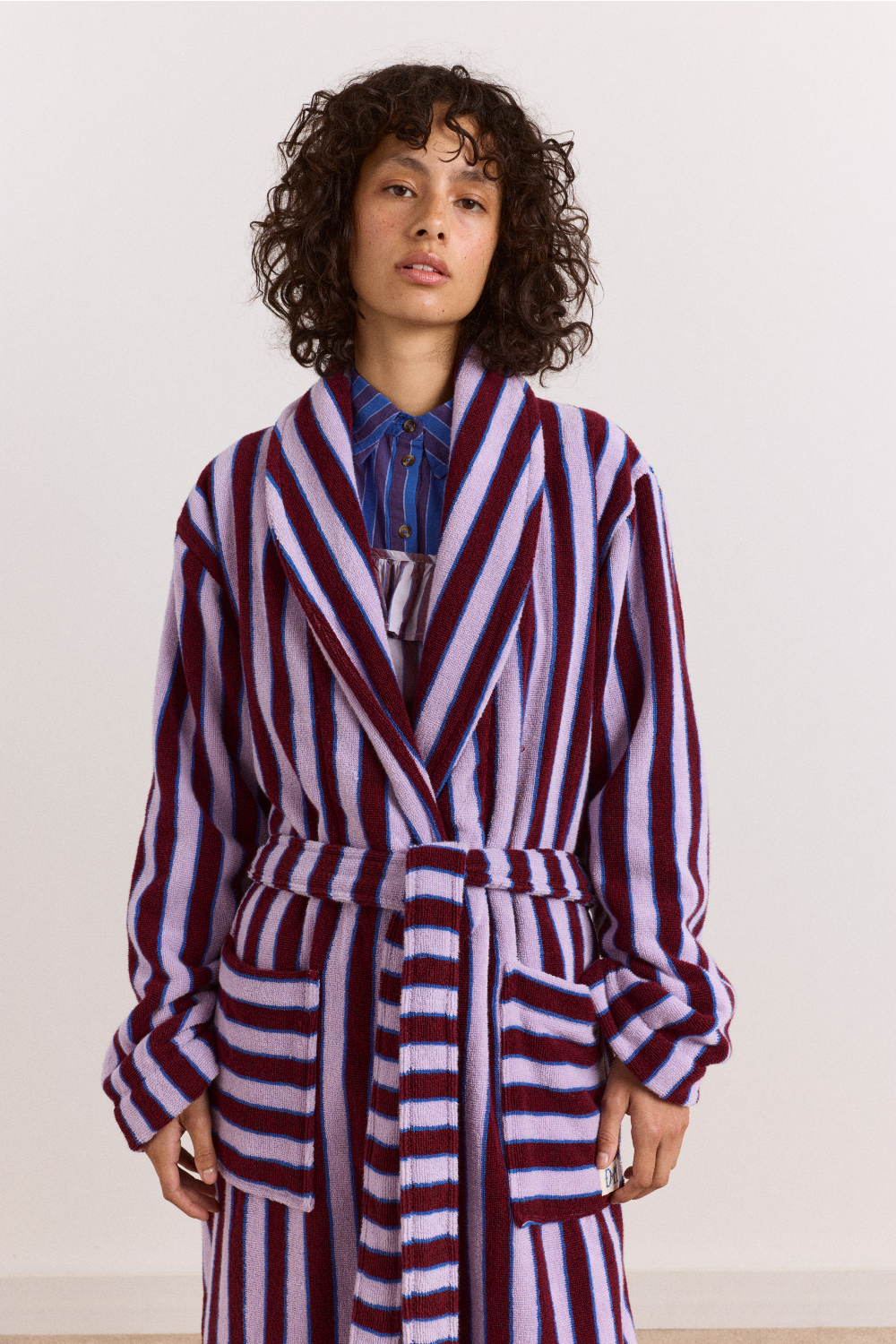 Towelling Robe - Ruby Violet Stripe