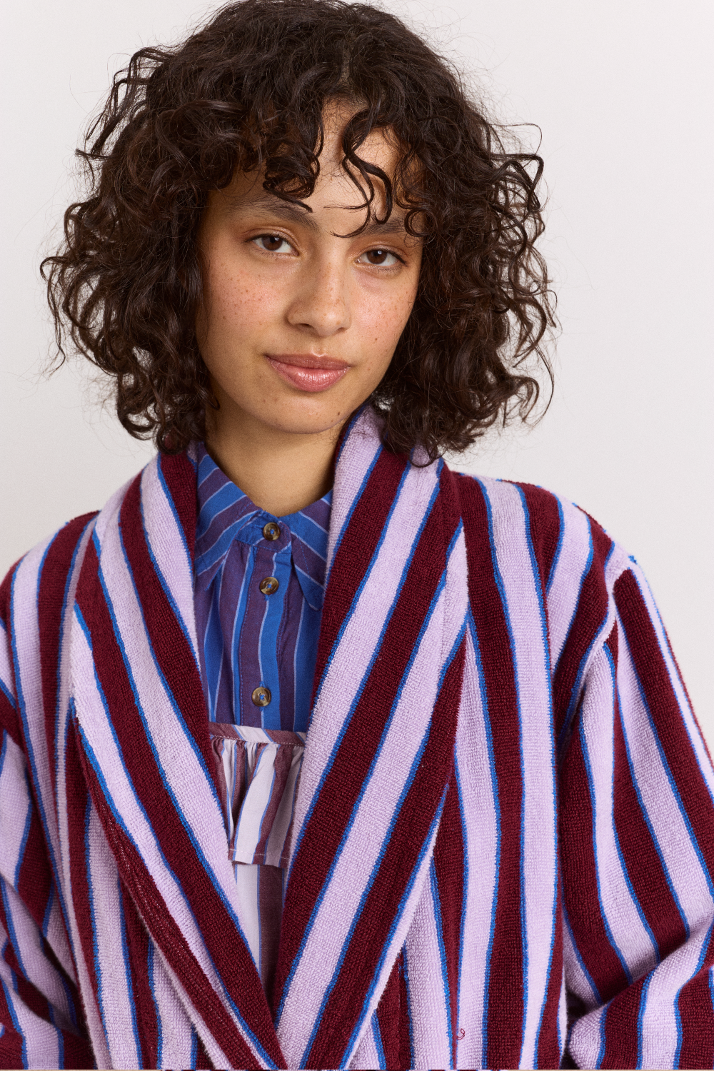 Towelling Robe - Ruby Violet Stripe