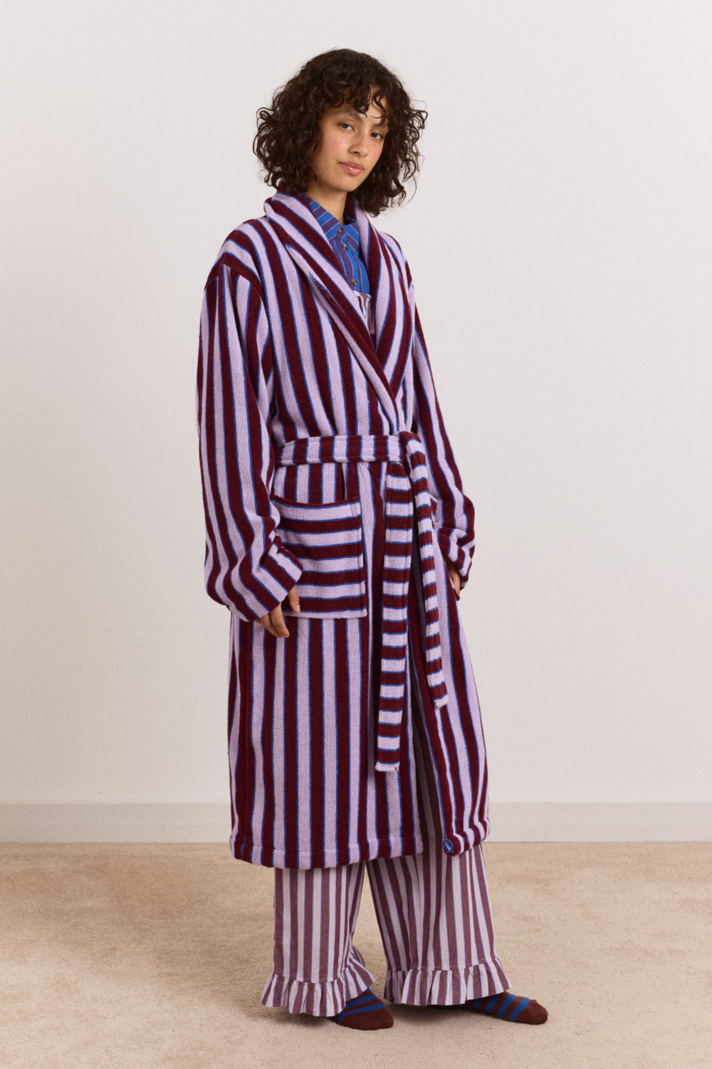 Towelling Robe - Ruby Violet Stripe