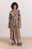 Towelling Robe With Hood - Choc Ecru Stripe