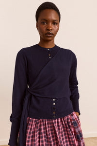Venna Wrap Merino Wool Cardigan - Navy