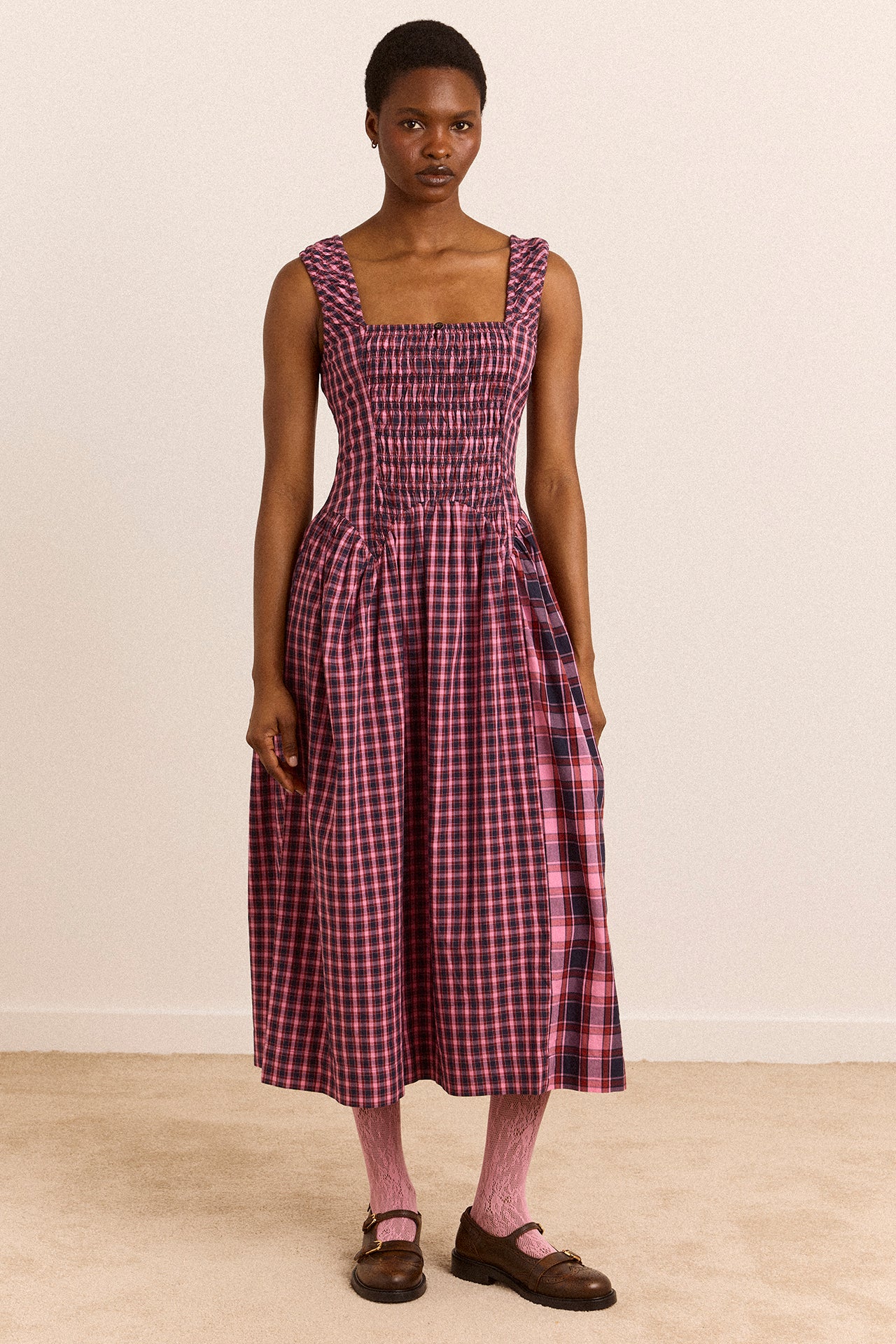 Molly Midi Dress - Magenta Check – Damson Madder