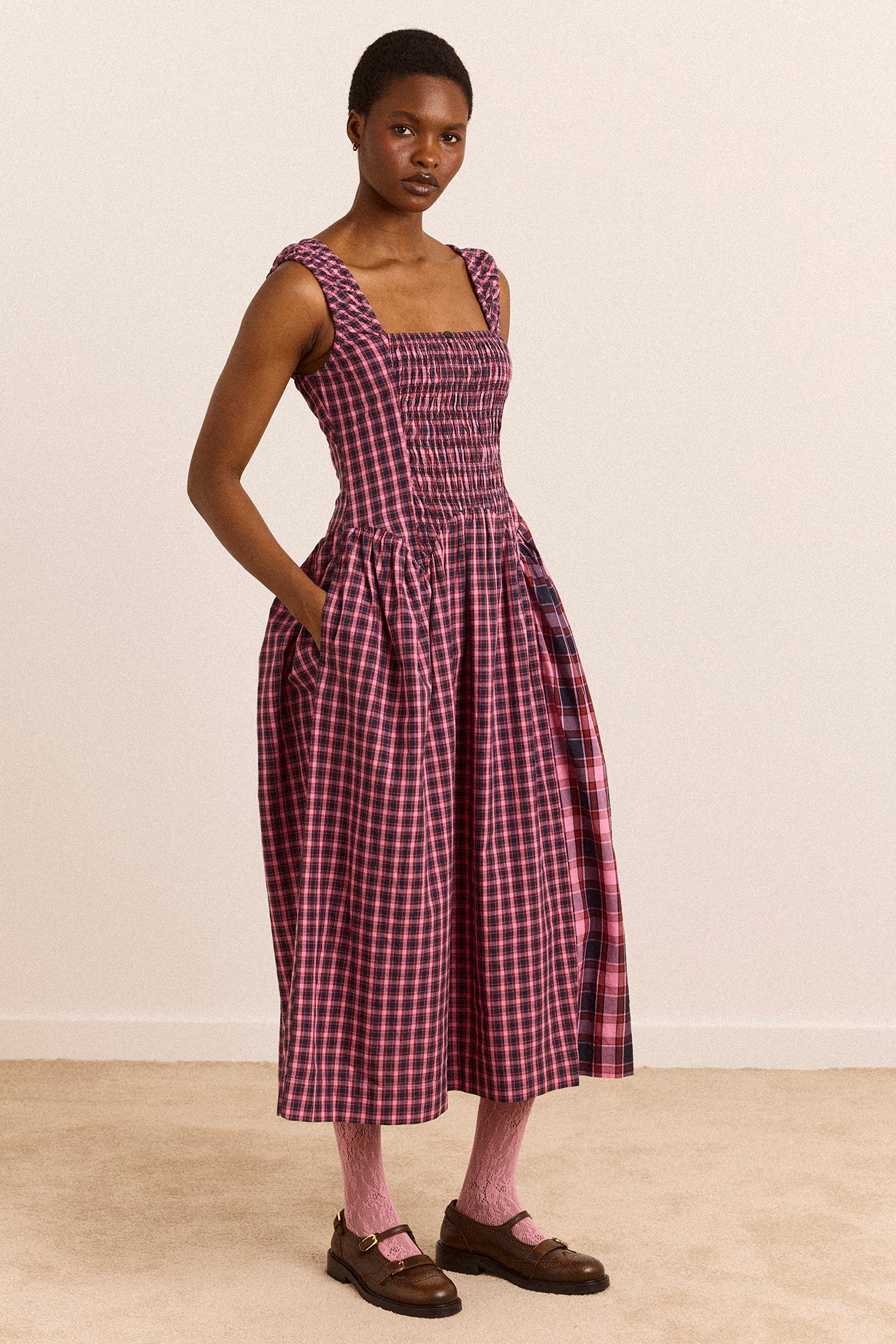 Molly Midi Dress - Magenta Check – Damson Madder