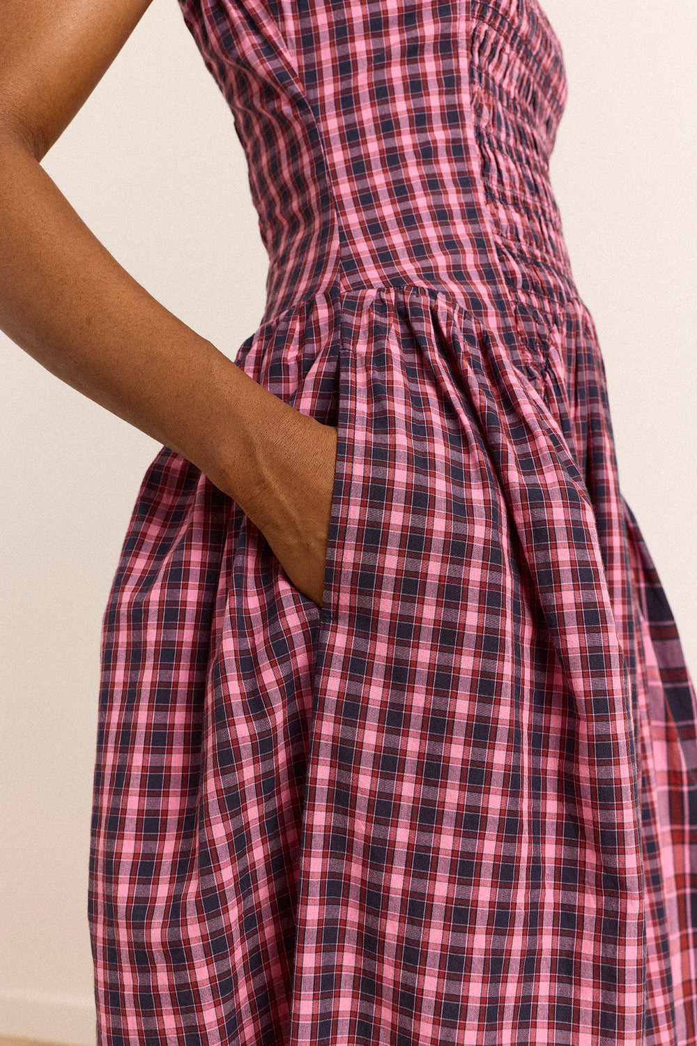 damson madder red check dress Mia Midi Dress