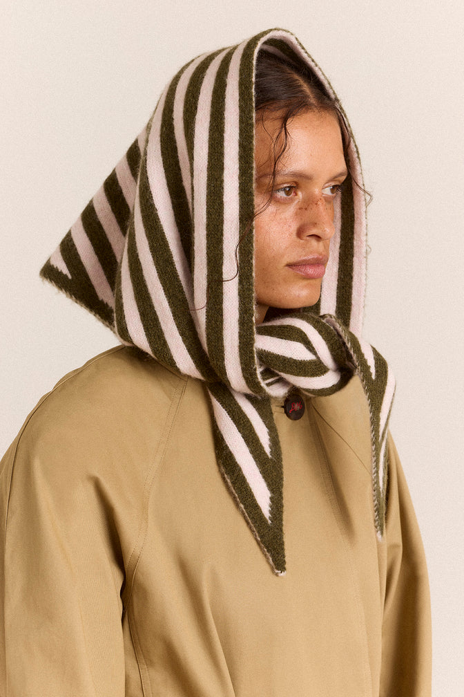 Triangle Scarf - Olive & Pink Stripe