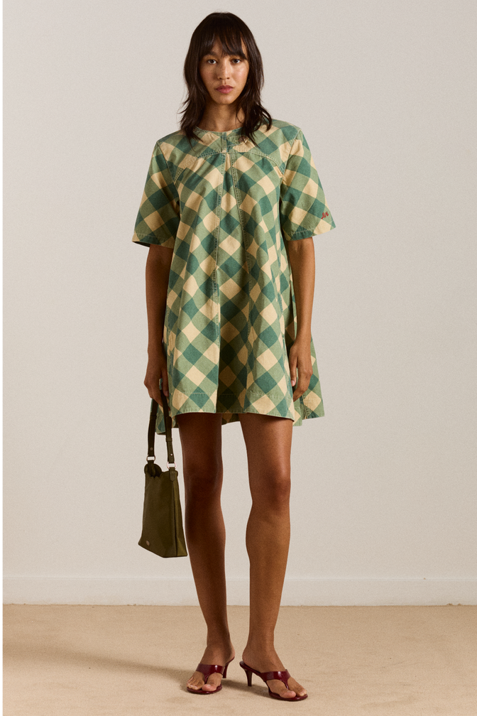 bridget mini dress - green butter gingham