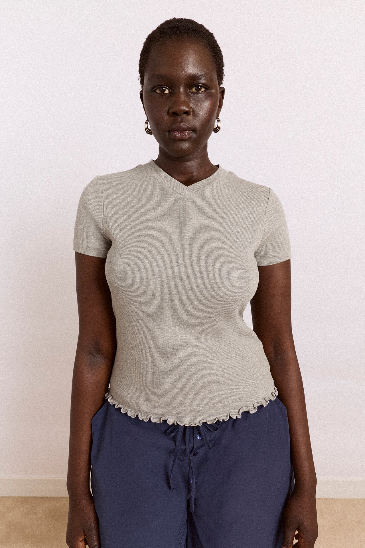 トモトモ　Bブルゾン zola short sleeve tee - grey marl – Damson Madder