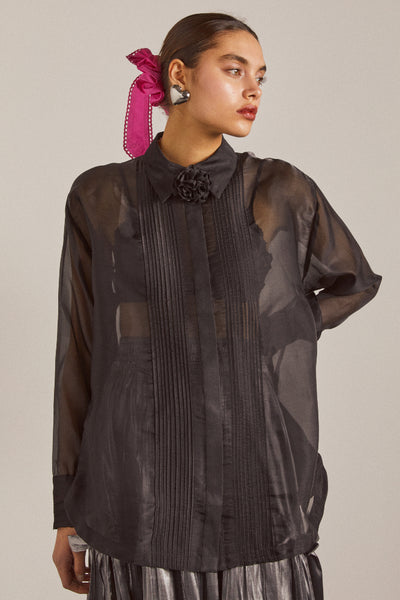 bel pin tuck shirt - black sheer