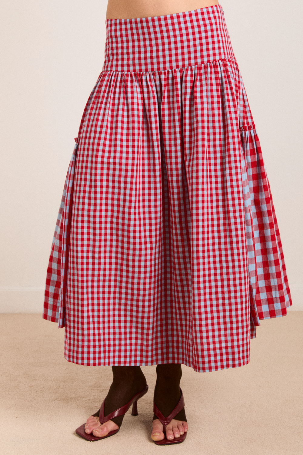 berta midi skirt - blue/red gingham