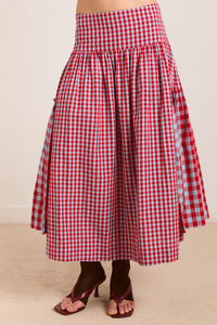Berta Midi Skirt - Blue/Red Gingham