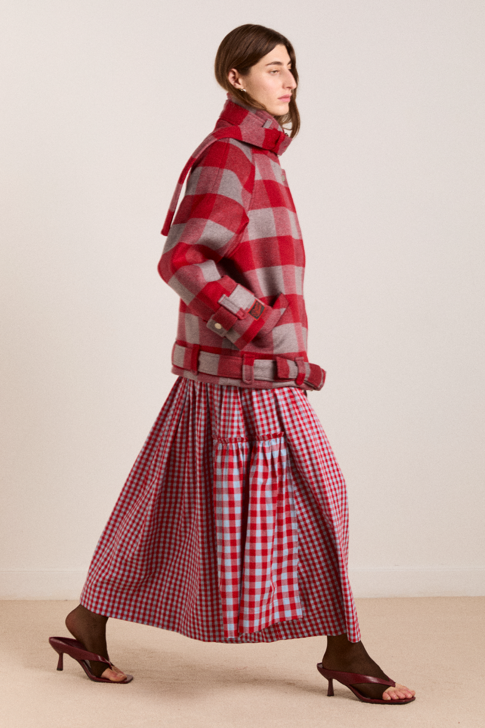 berta midi skirt - blue/red gingham