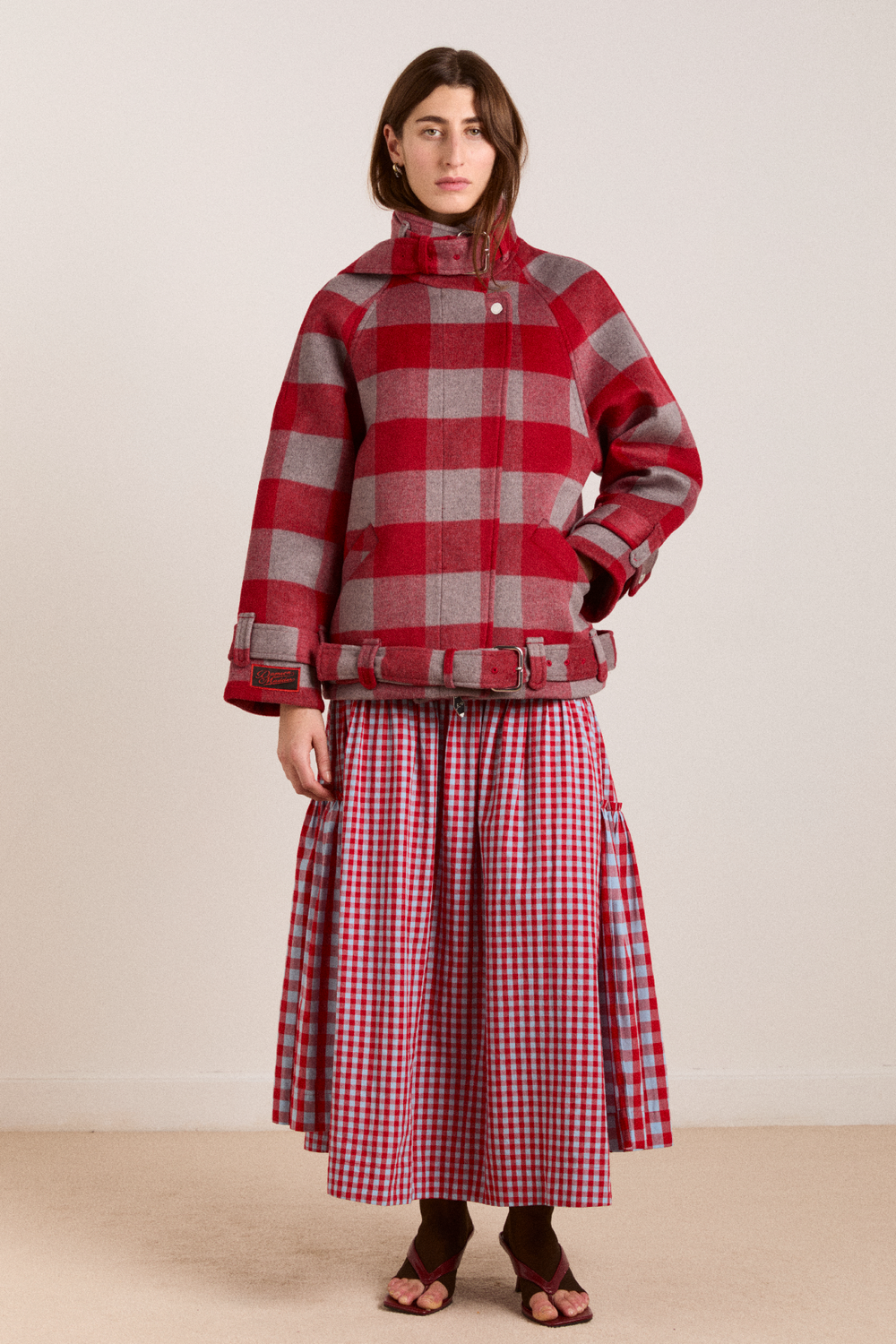 berta midi skirt - blue/red gingham