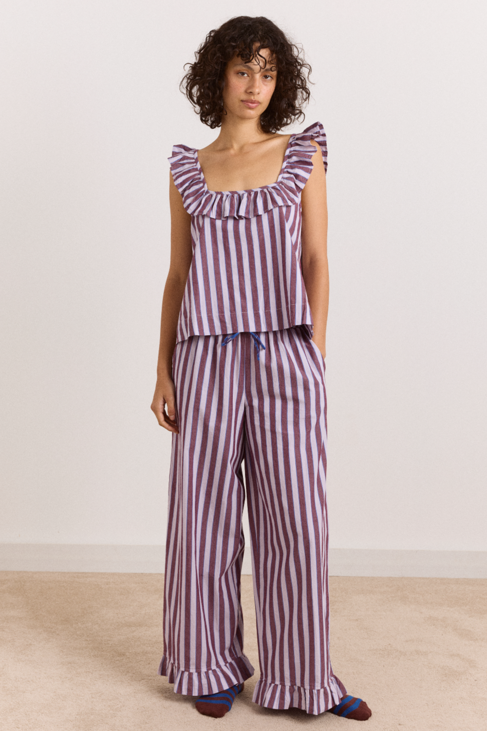 Bobbie 3 Piece Pyjama Set - Ruby Violet Stripe