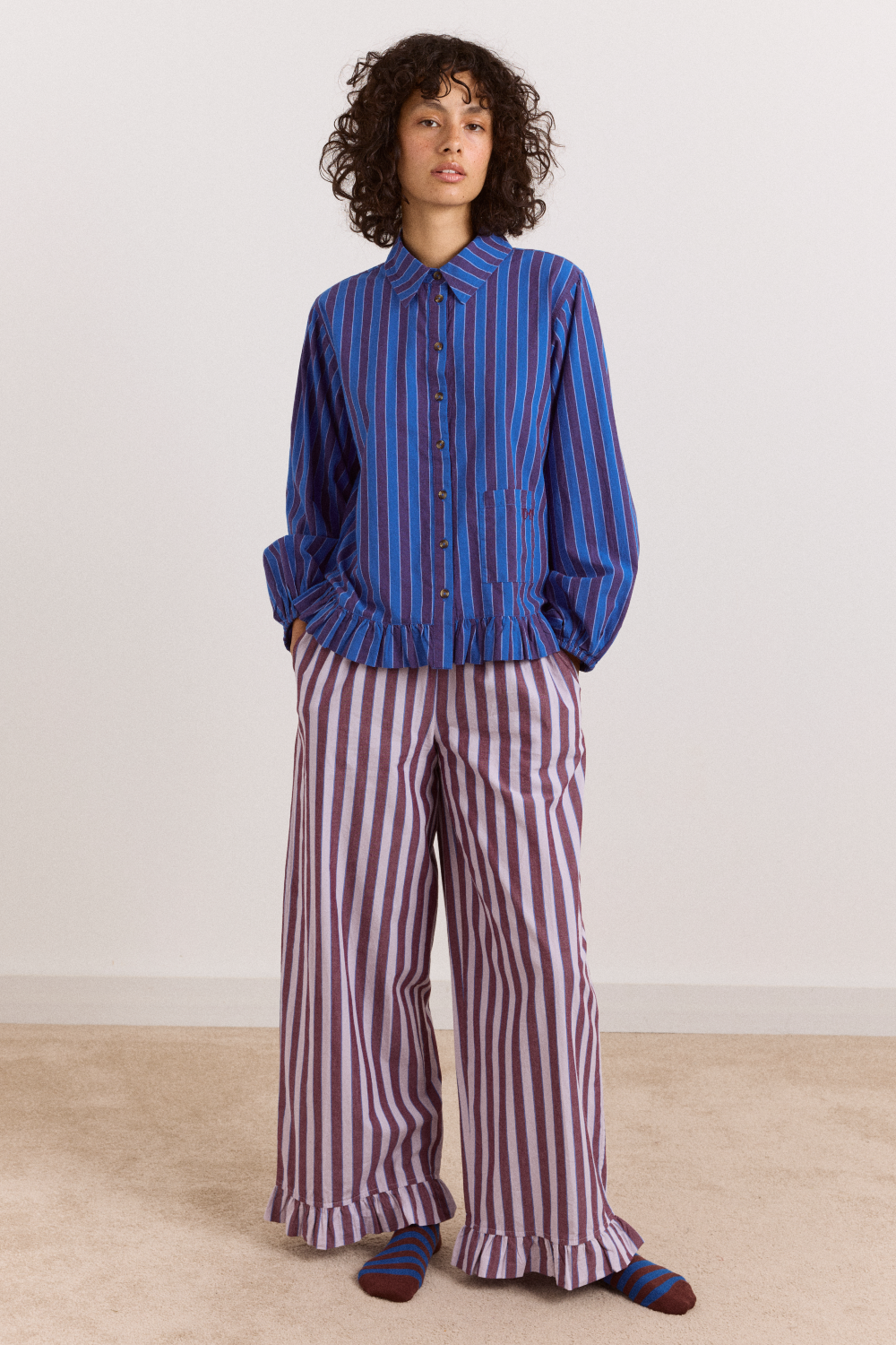 Bobbie 3 Piece Pyjama Set - Ruby Violet Stripe