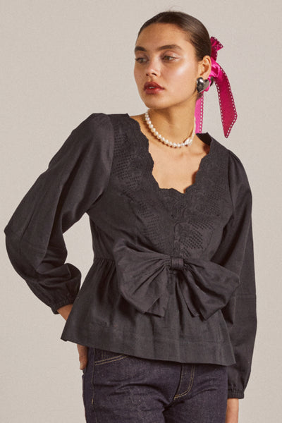 eugenie bow blouse - black