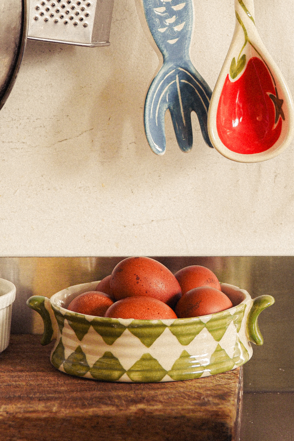 hand painted snack bowl- green check