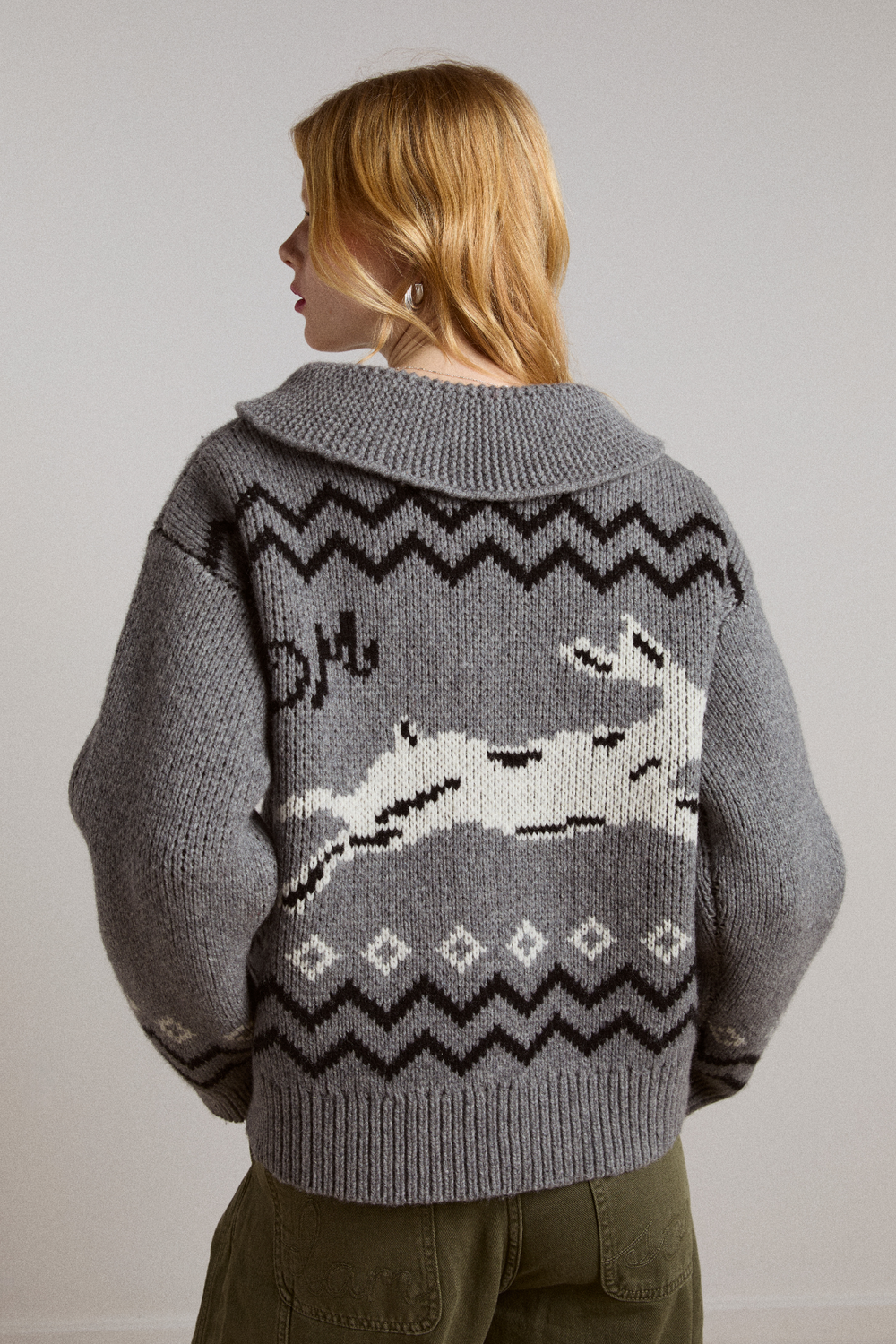 cecily collar lambswool cardigan - bunny intarsia