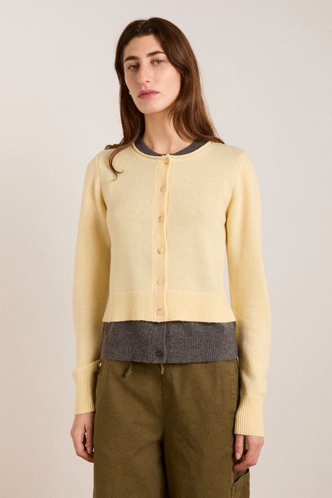 Callie Layer Wool Cashmere Blend Cardigan Butter Grey