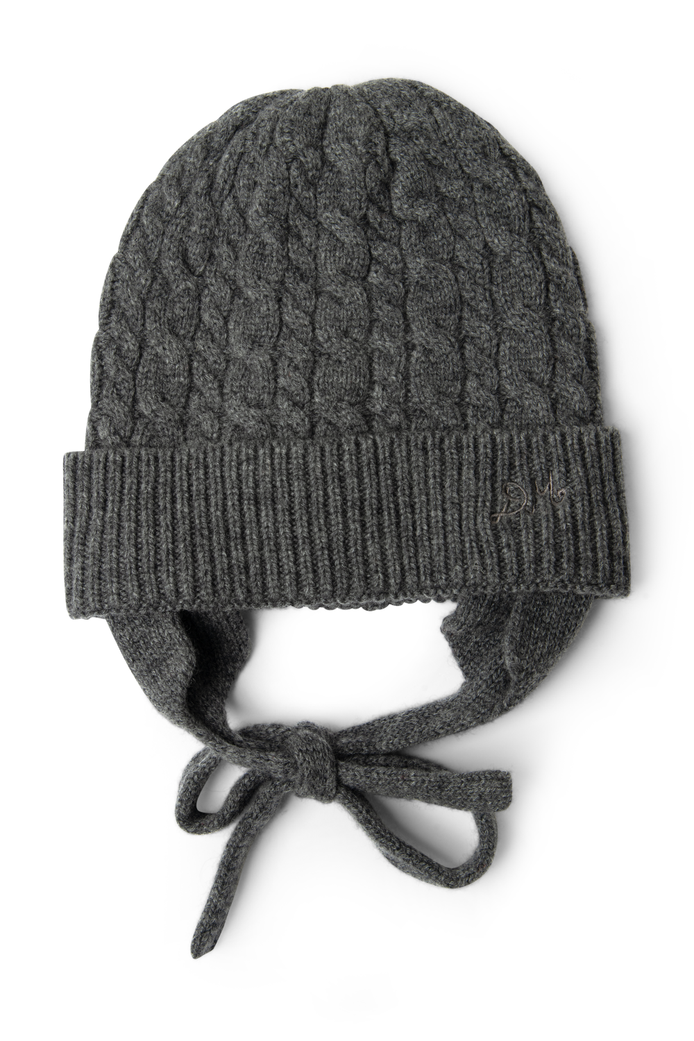 Cashmere / Wool Blend Mix Turn Up Tie Beanie - Charcoal