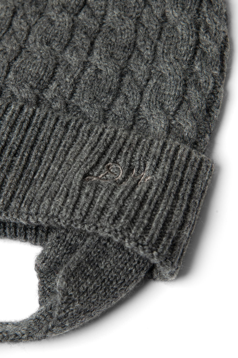 Cashmere / Wool Blend Mix Turn Up Tie Beanie - Charcoal