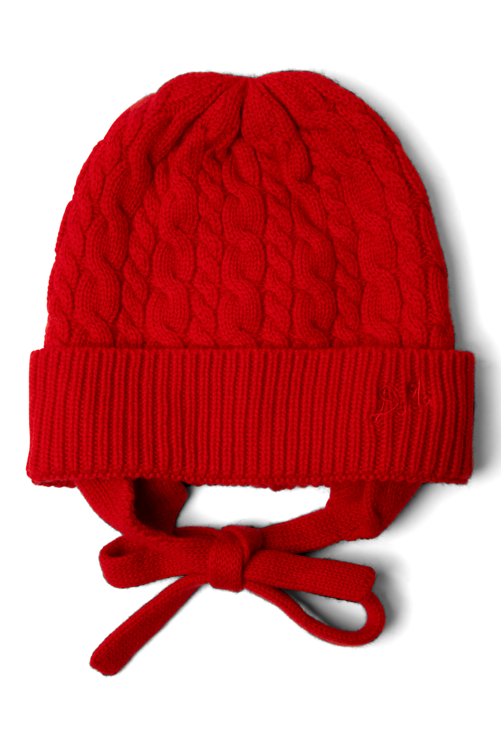 Cashmere / Wool Blend Mix Turn Up Tie Beanie - Red
