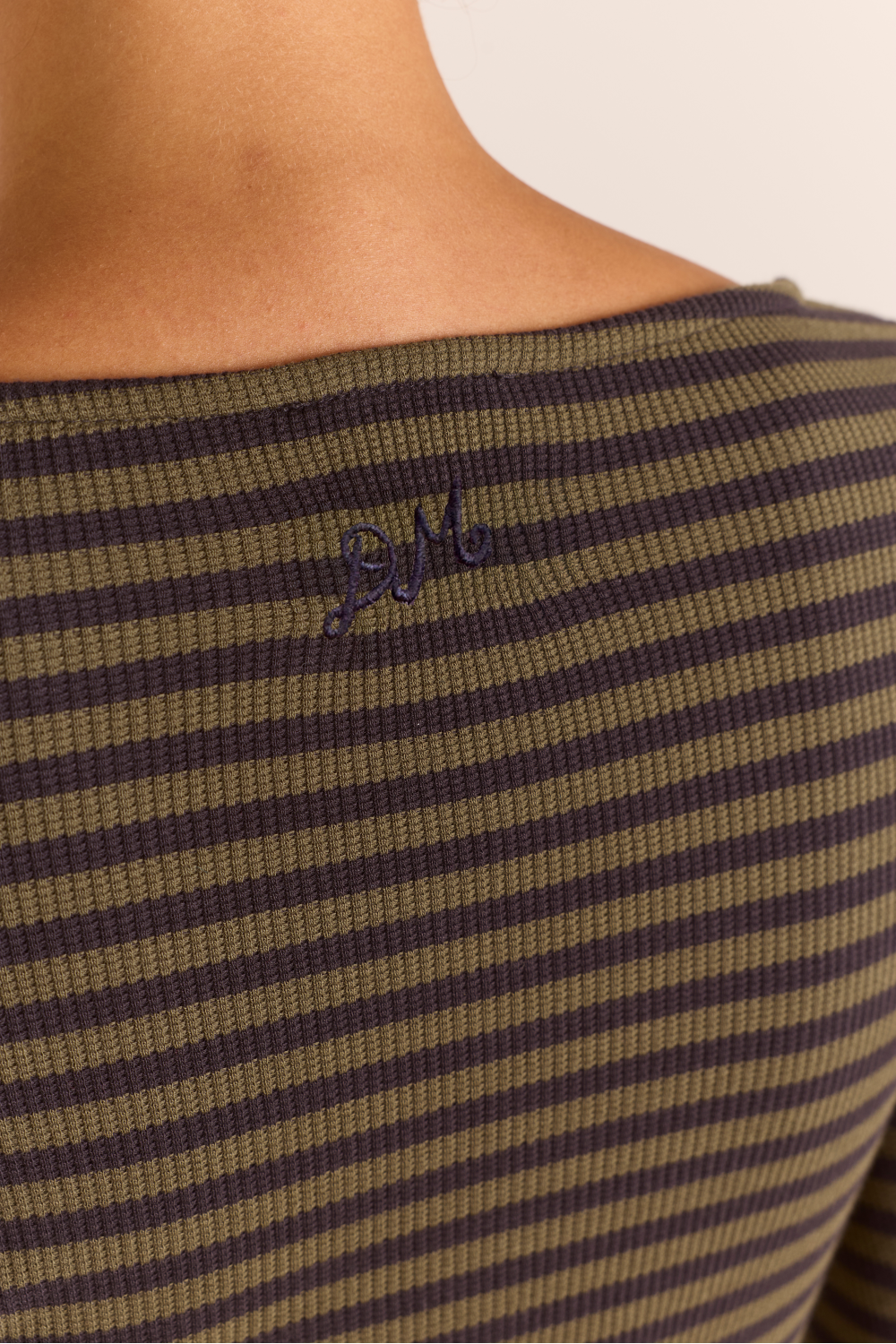 Lizzie Long Sleeve Top - Green/Grey Stripe