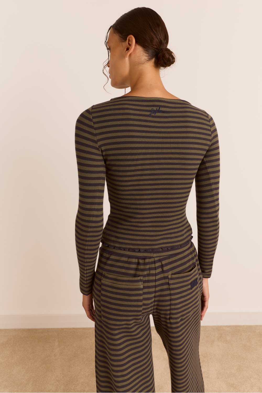 Renee Waffle Jogger - Green/Grey Stripe