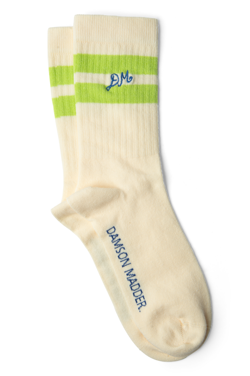 Sporty Calf Length Socks - Cream with Chartreuse Stripe
