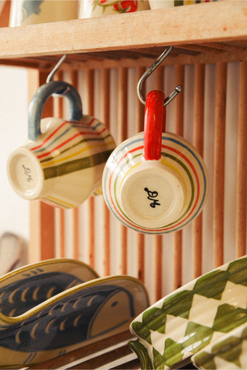 hand painted angular mug - fish stripes