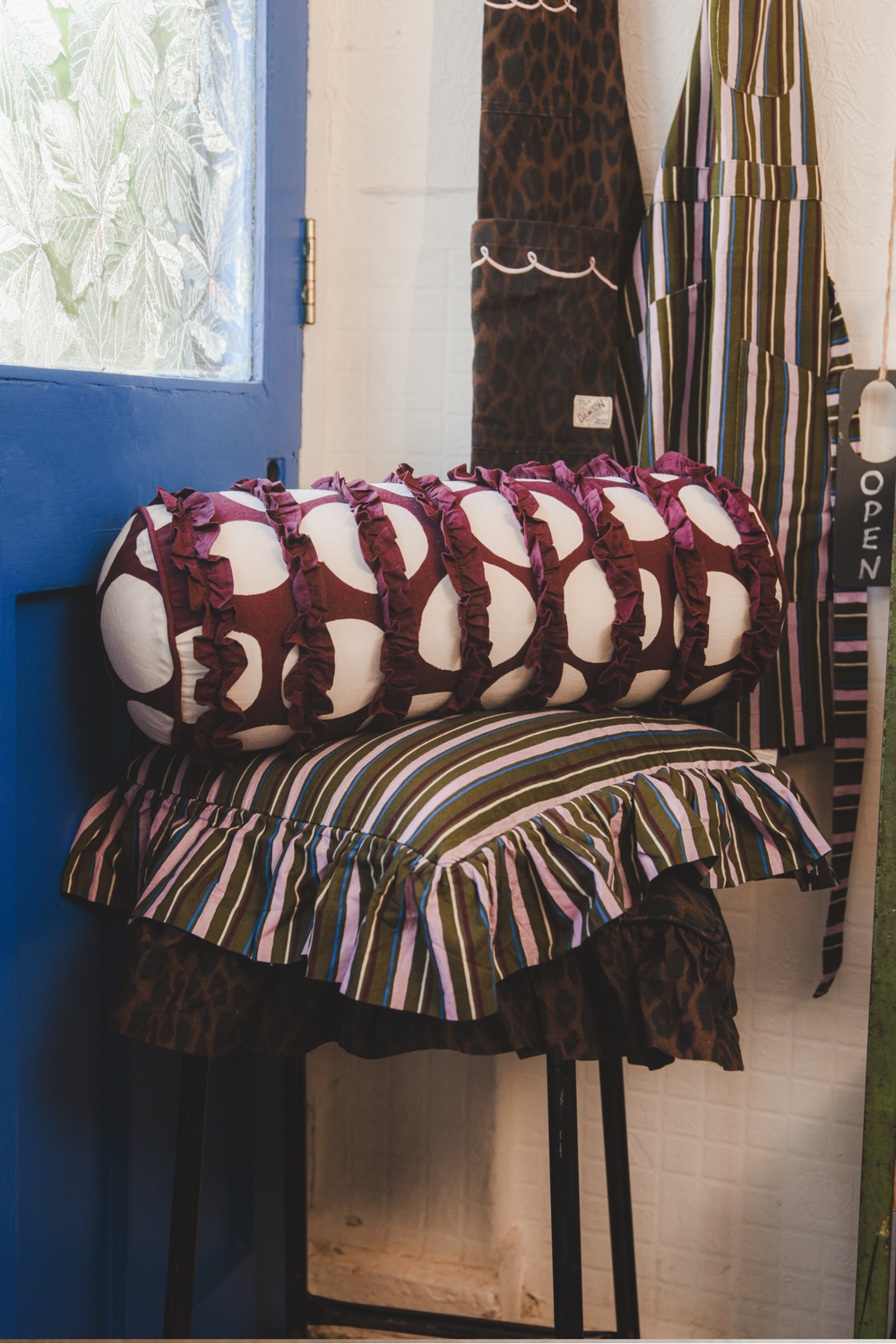 Ruffle Detail Cushion- Dark Leopard