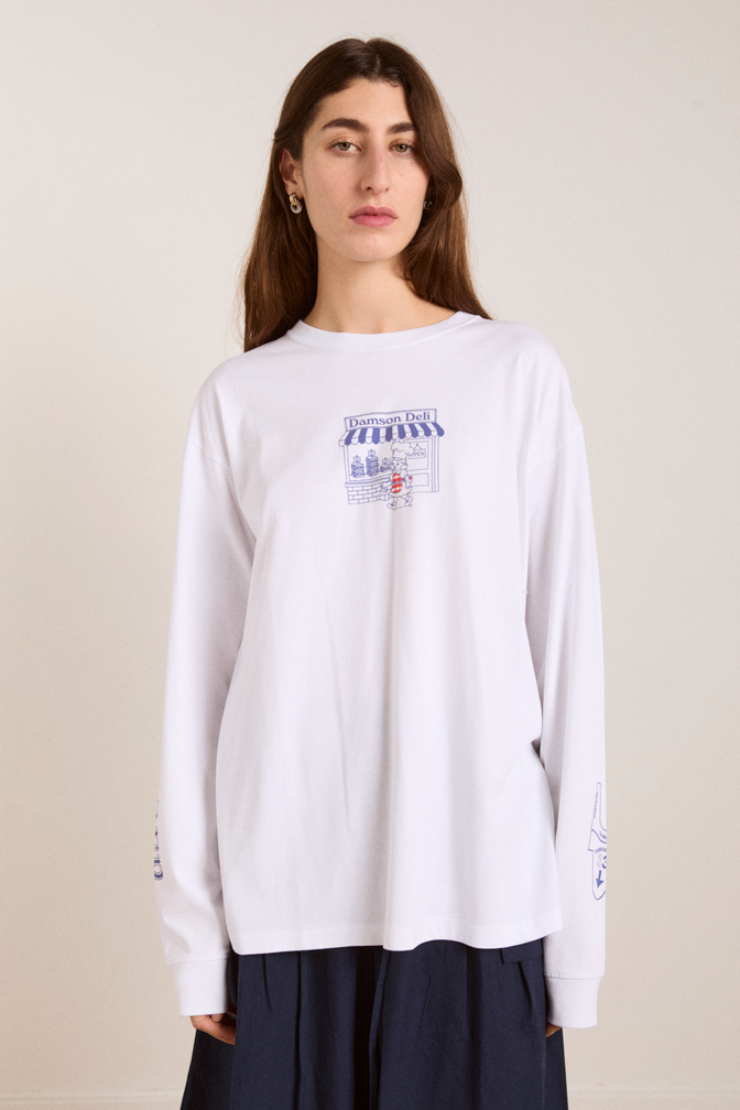 damson deli ls tee - white