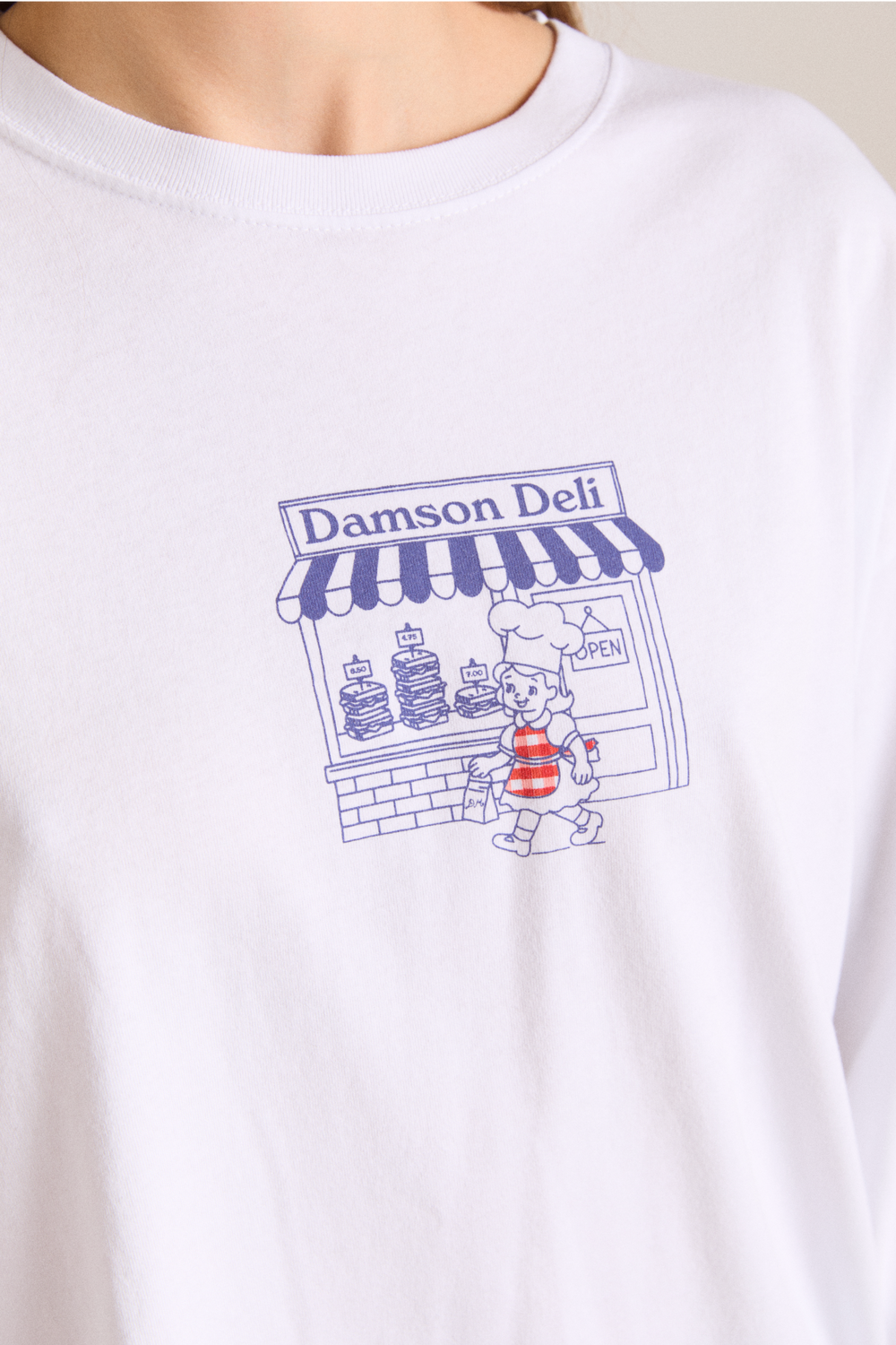 damson deli ls tee - white